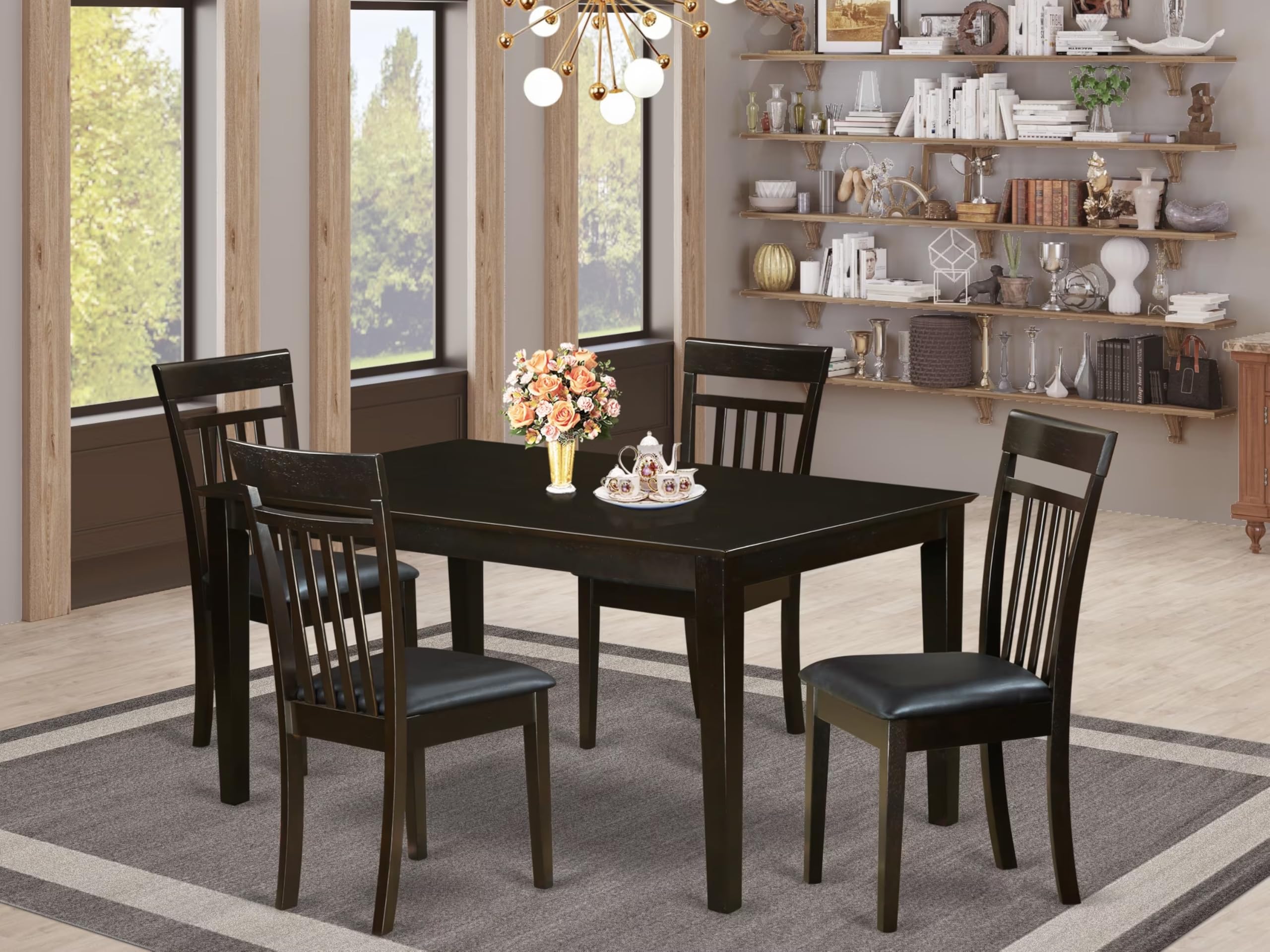 East West Furniture CAP5S-CAP-LC 5 Piece Dining Room Table Set Includes a Rectangle Wooden Table and 4 Faux Leather Kitchen Dining Chairs, 36x60 Inch, Cappuccino