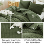 Avelom Dark Olive Green Seersucker King Comforter Set (104X90 Inches), 3 Pieces-100% Soft Washed Microfiber Lightweight Comforter With 2 Pillowcases, All Season Down Alternative Bedding Set