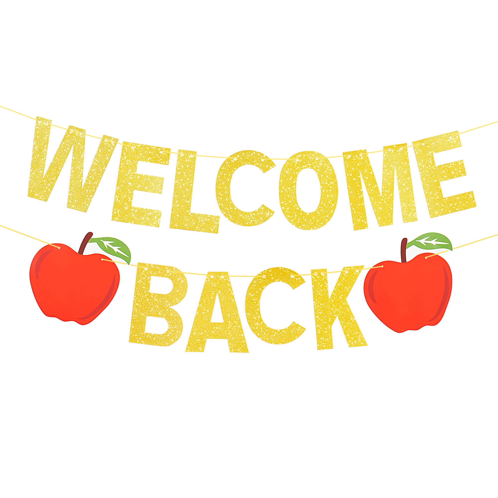 Welcome Back To School Banner - No Diy 10 Feet Apple Glitter Welcome Back Banner For Back To School Decorations For Classroom, B