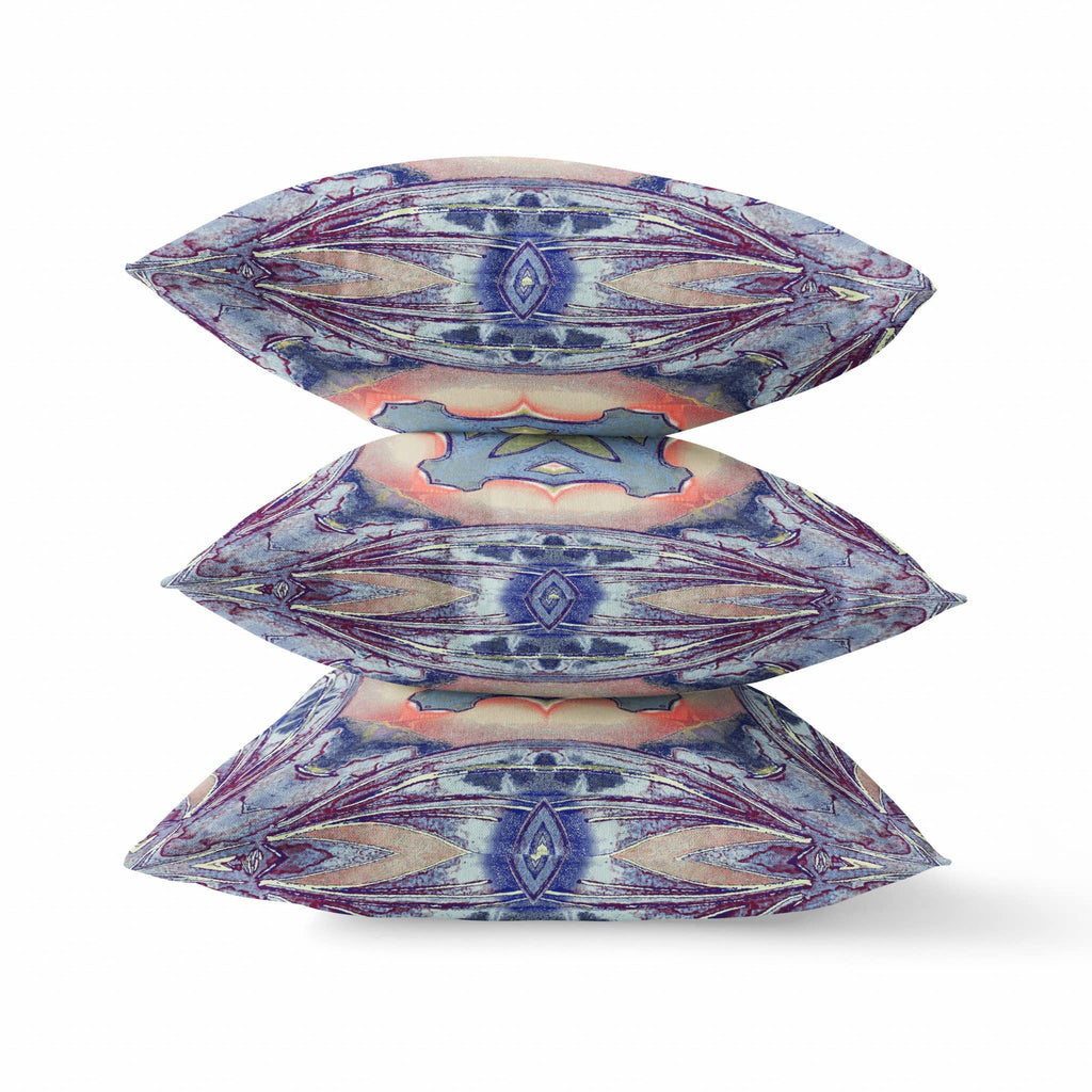 HomeRoots Sky Blue Indigo Muted Peach 18â€ Indigo Peach Geo Tribal Suede Throw Pillow