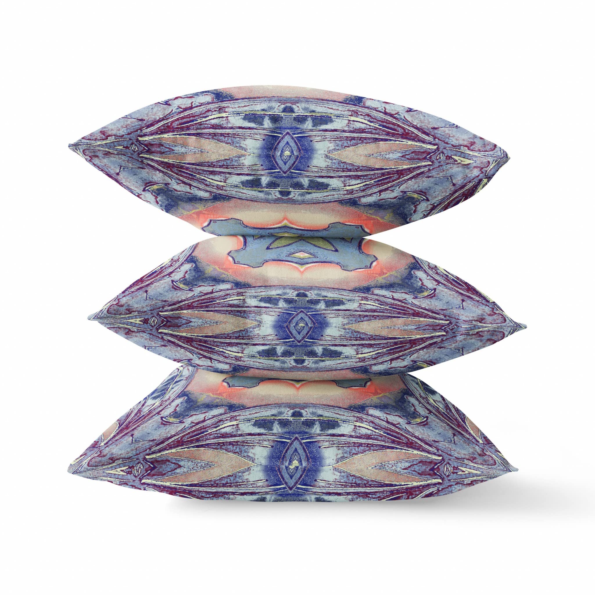 HomeRoots Sky Blue Indigo Muted Peach 18â€ Indigo Peach Geo Tribal Suede Throw Pillow