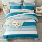 Litanika King Comforter Set White Teal - 3 Pieces Lightweight Fluffy Bedding Comforter Sets, All Season Down Alternative Comfort