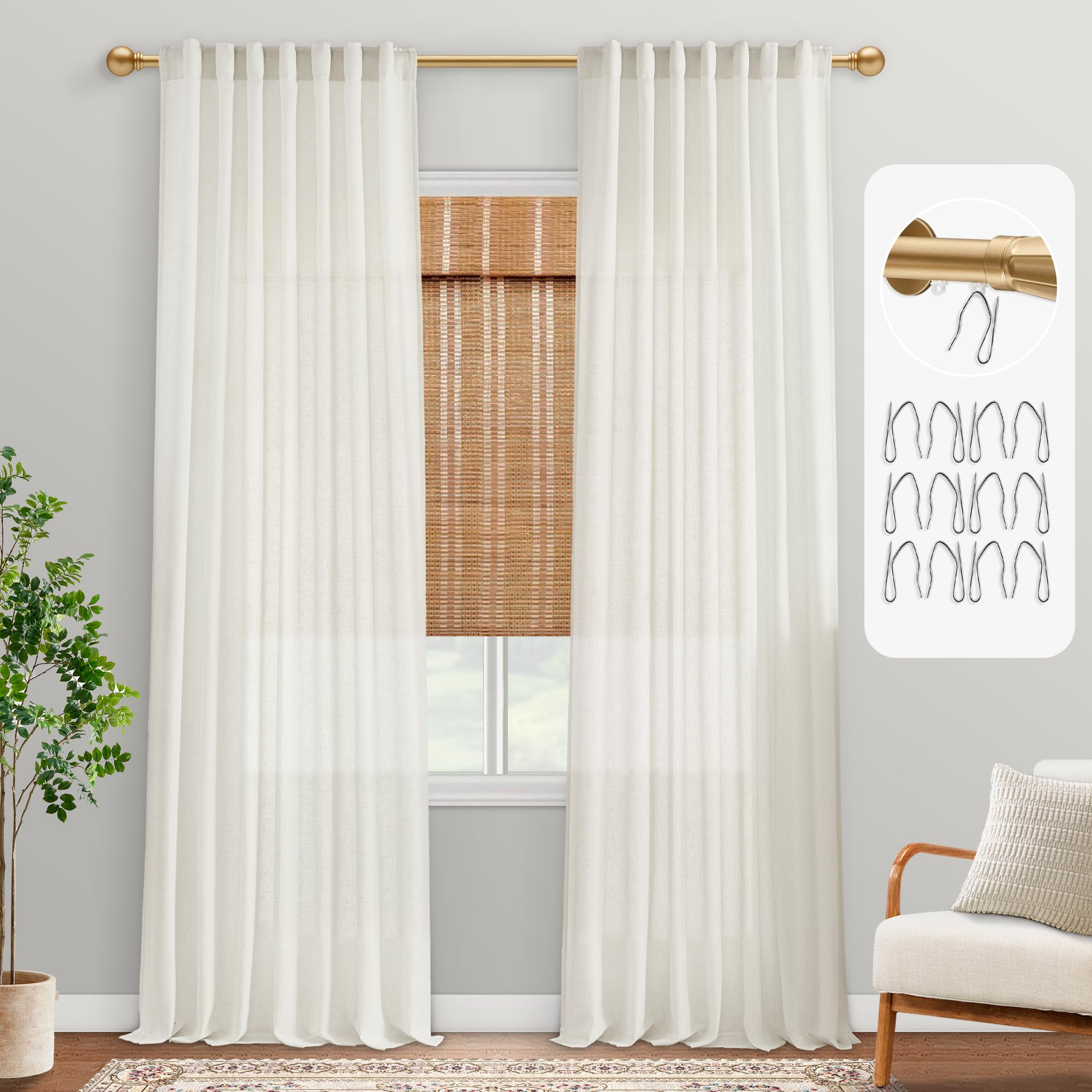 Panelsburg Linen Curtains 84 Inch Length 2 Panels Set,Back Tab Pleated Semi Sheer Curtain Drapes 84 Inches Long For Living Room