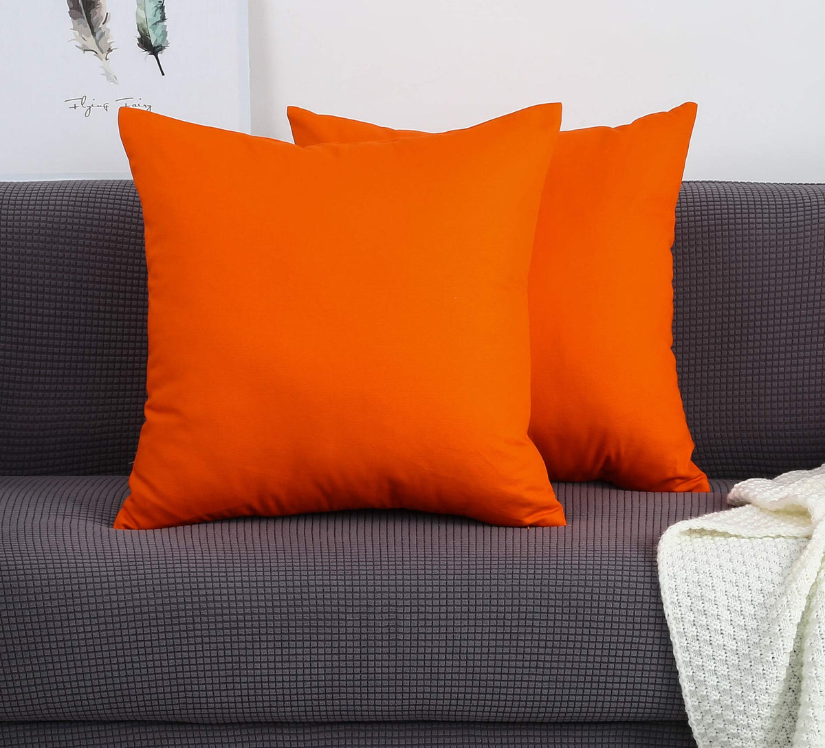 Tangdepot Handmade Decorative Solid 100% Cotton Canvas Throw Pillow Covers/Pillow Shams, (26'X26', Orange)