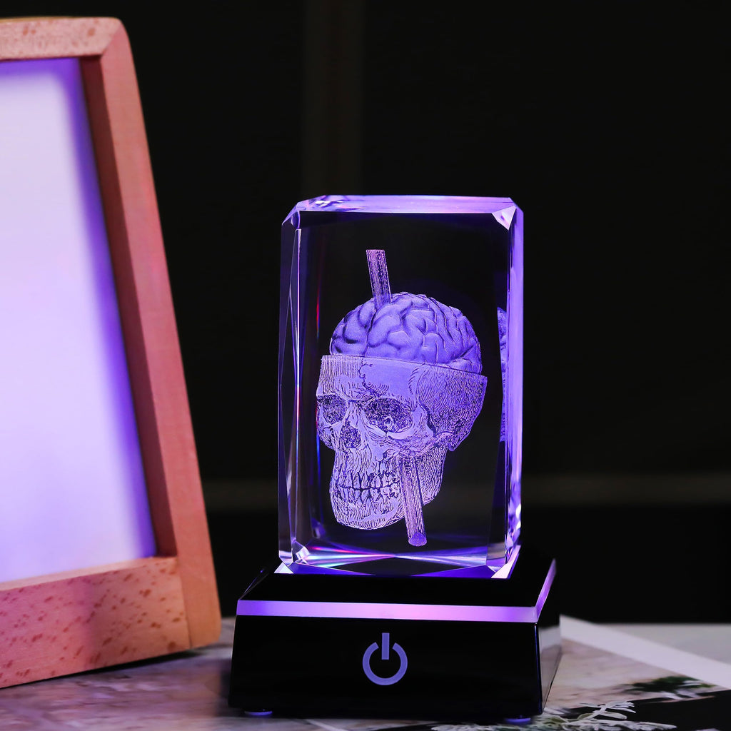 Qianwei 3D Crystal Skull Decor- Halloween Skull Light Witch Figurines Occult Medieval Goth Satanic Home Desk Glass Skull Decor W