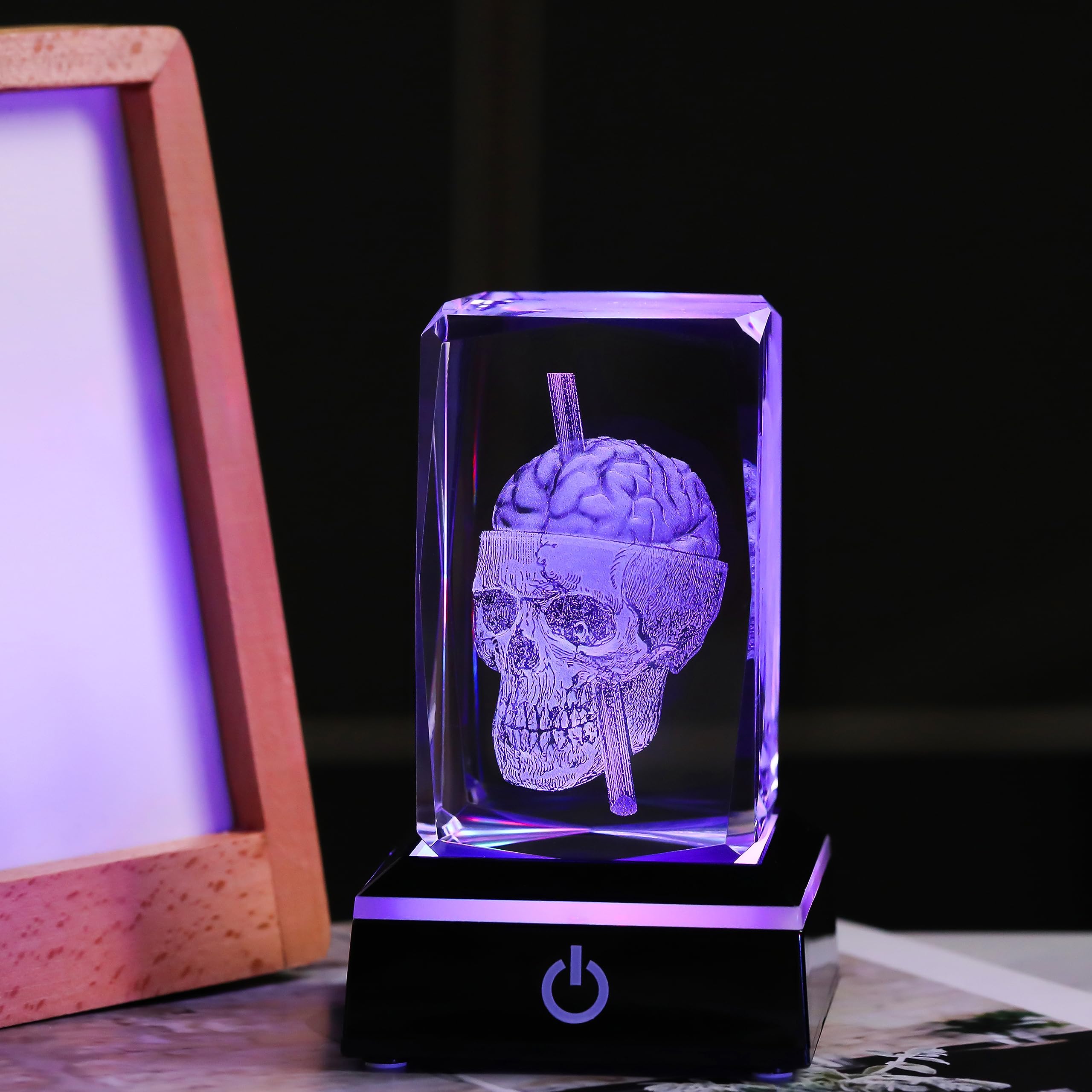 Qianwei 3D Crystal Skull Decor- Halloween Skull Light Witch Figurines Occult Medieval Goth Satanic Home Desk Glass Skull Decor W