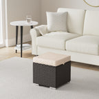 Best Choice Products Set Of 2 Wicker Ottomans, Multipurpose Outdoor Furniture For Patio, Backyard, Additional Seating, Footrest, Side Table W/Storage, Removable Cushions - Brown/Beige