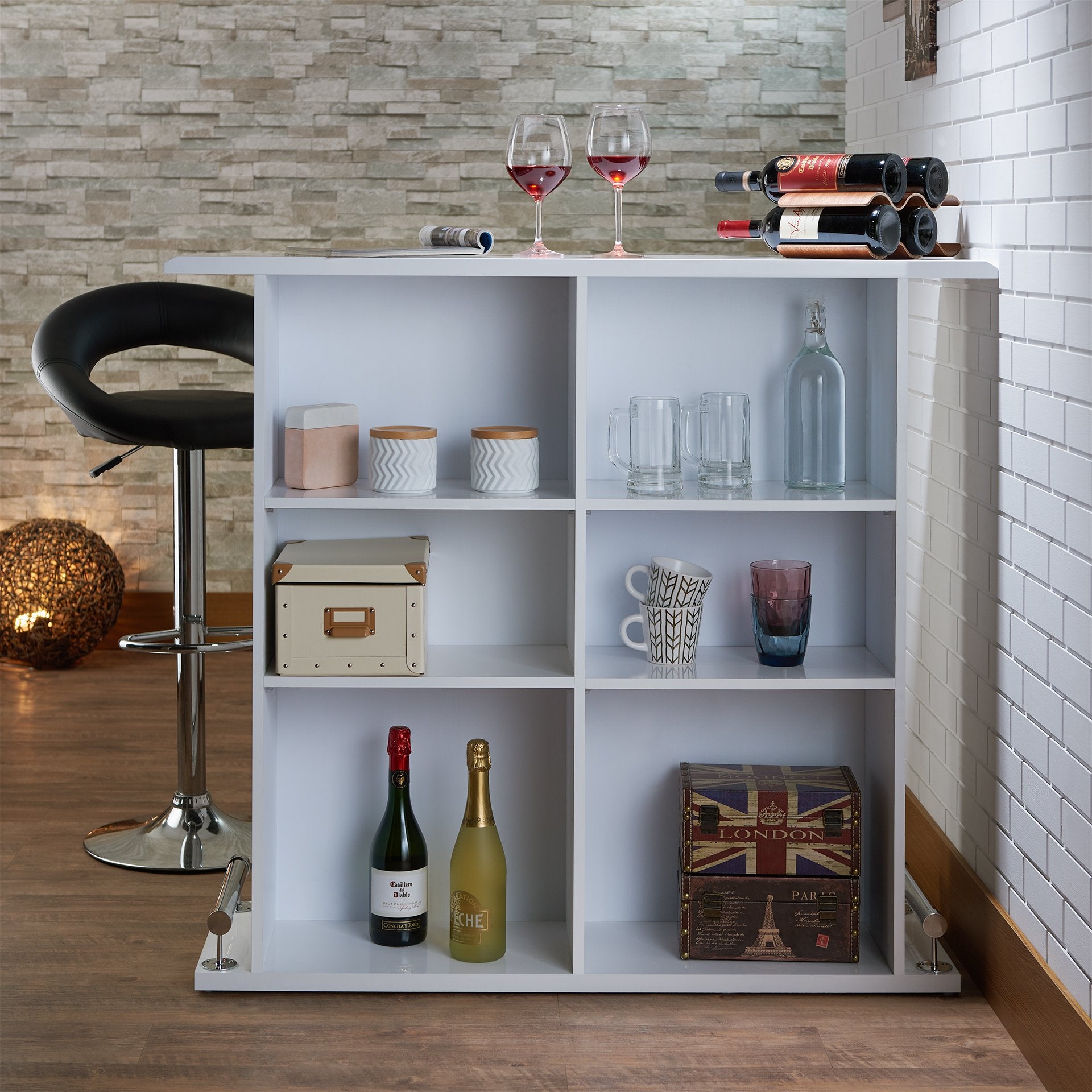 Acme Kite Wooden Bar Table With 6 Compartments In White