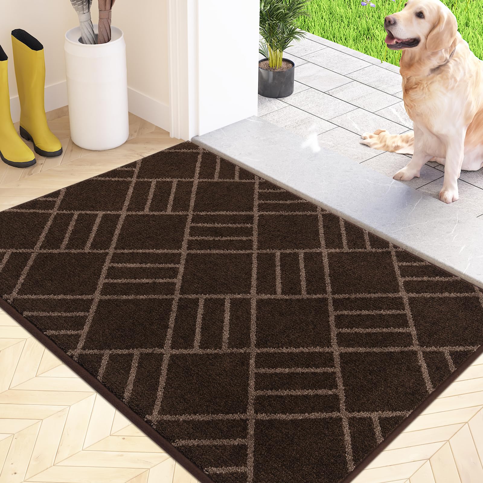 Domustex Non Slip Entryway Rug 24' X 36', Dirt Trapper Door Mat, Inside Washable Rug For Kitchen, Bathroom, Bedroom, Floor
