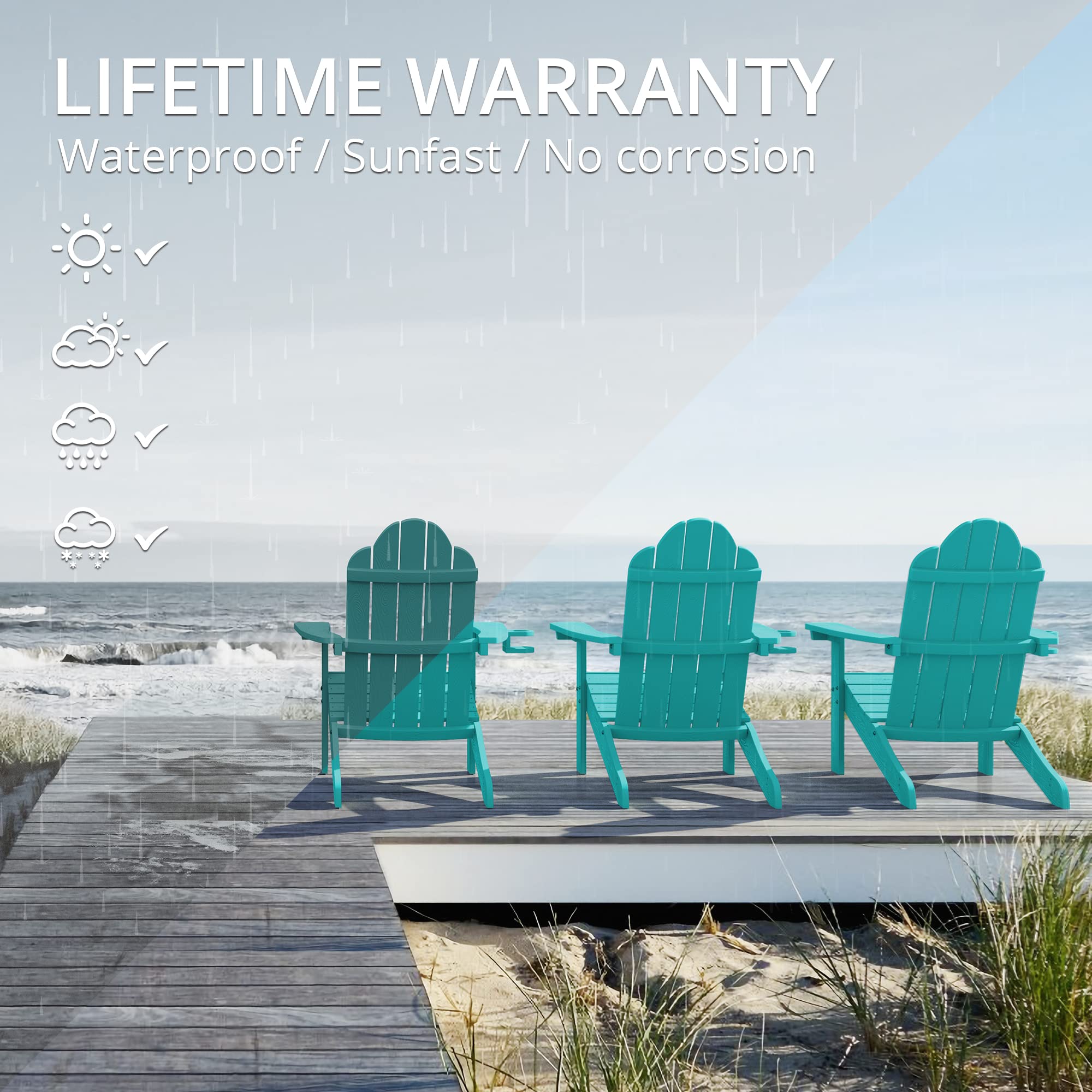 Lue Bona Adirondack Chairs Set Of 2, Gray Weather Resistant Patio Chair, Adirondack Chairs With Cup Holder, 350Lbs Modern Adirondack Chair, Poly Plastic Adirondack Chairs For Patio, Garden