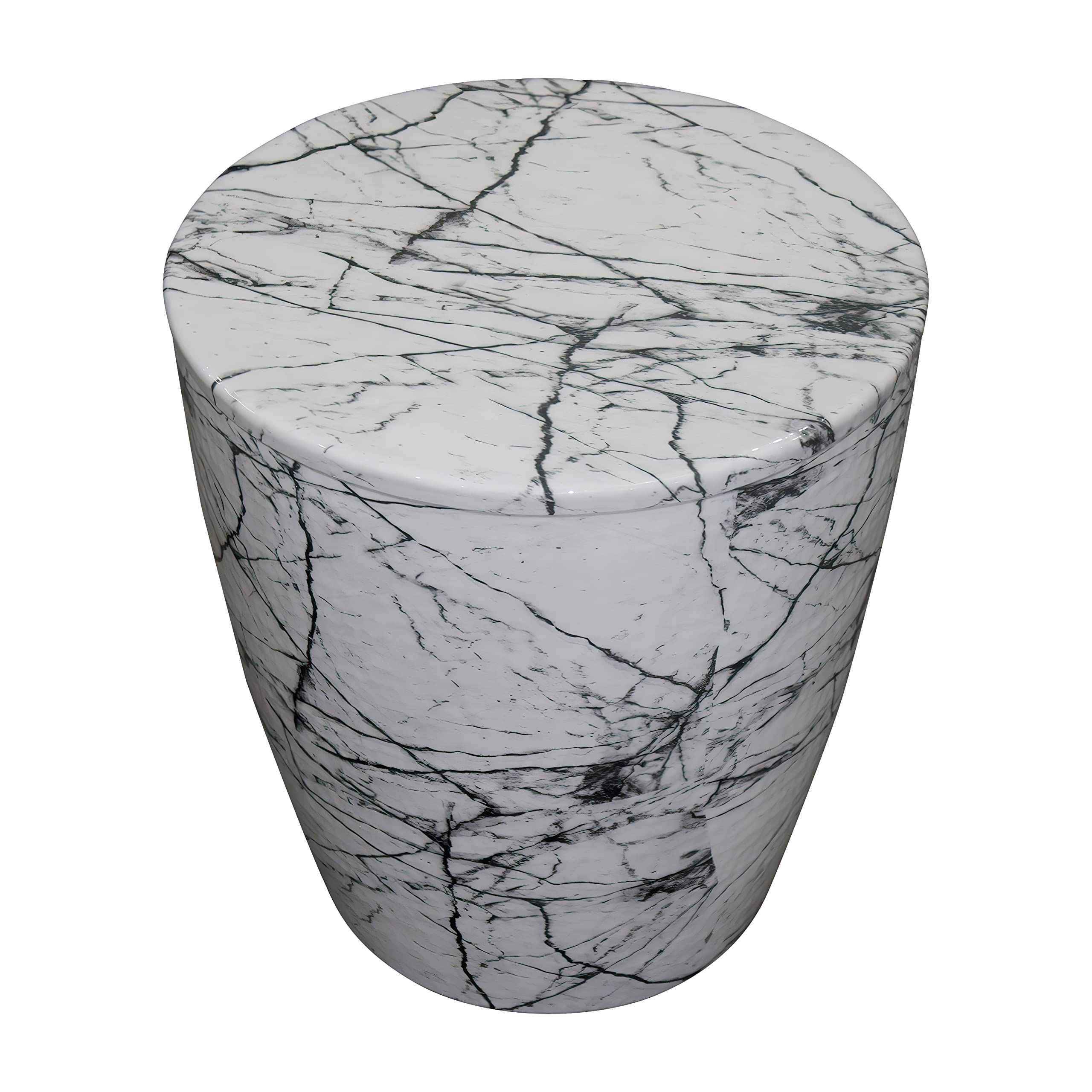 The Urban Port 16-Inch Round Accent Side Table, Aluminum Sheet, Faux Marble, Enamel Coating