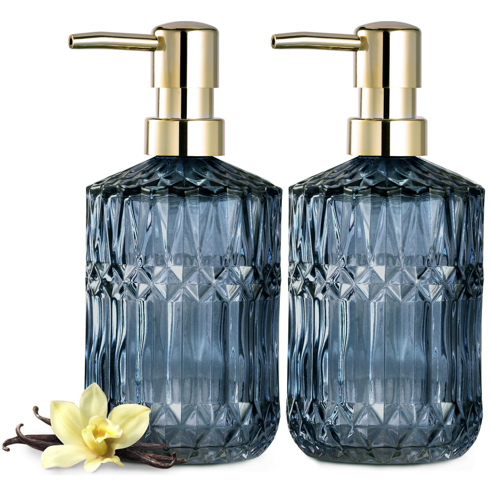 EMPO Clear Glass Soap Dispenser with ABS Plastic Pump, Lotion Dispensers for Kitchen, Bathroom (2pack Blue)