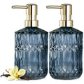 EMPO Clear Glass Soap Dispenser with ABS Plastic Pump, Lotion Dispensers for Kitchen, Bathroom (2pack Blue)