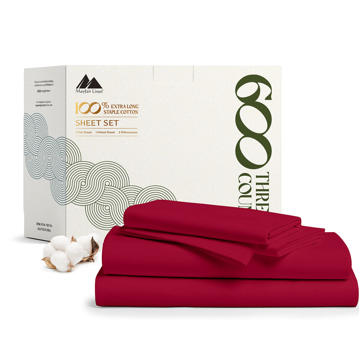 600 Tc Twin Xl Sheet Set - 100% Cotton Sheets - Silky & Soft Like Egyptian Cotton - Fits Mattress Upto 16' Deep Pocket, Sateen