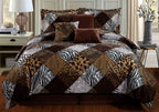 Grand Linen King Size Safari Comforter Set - Brown/Black/White Animal Print, Velvet Material with Accent Pillows and Bed Skirt