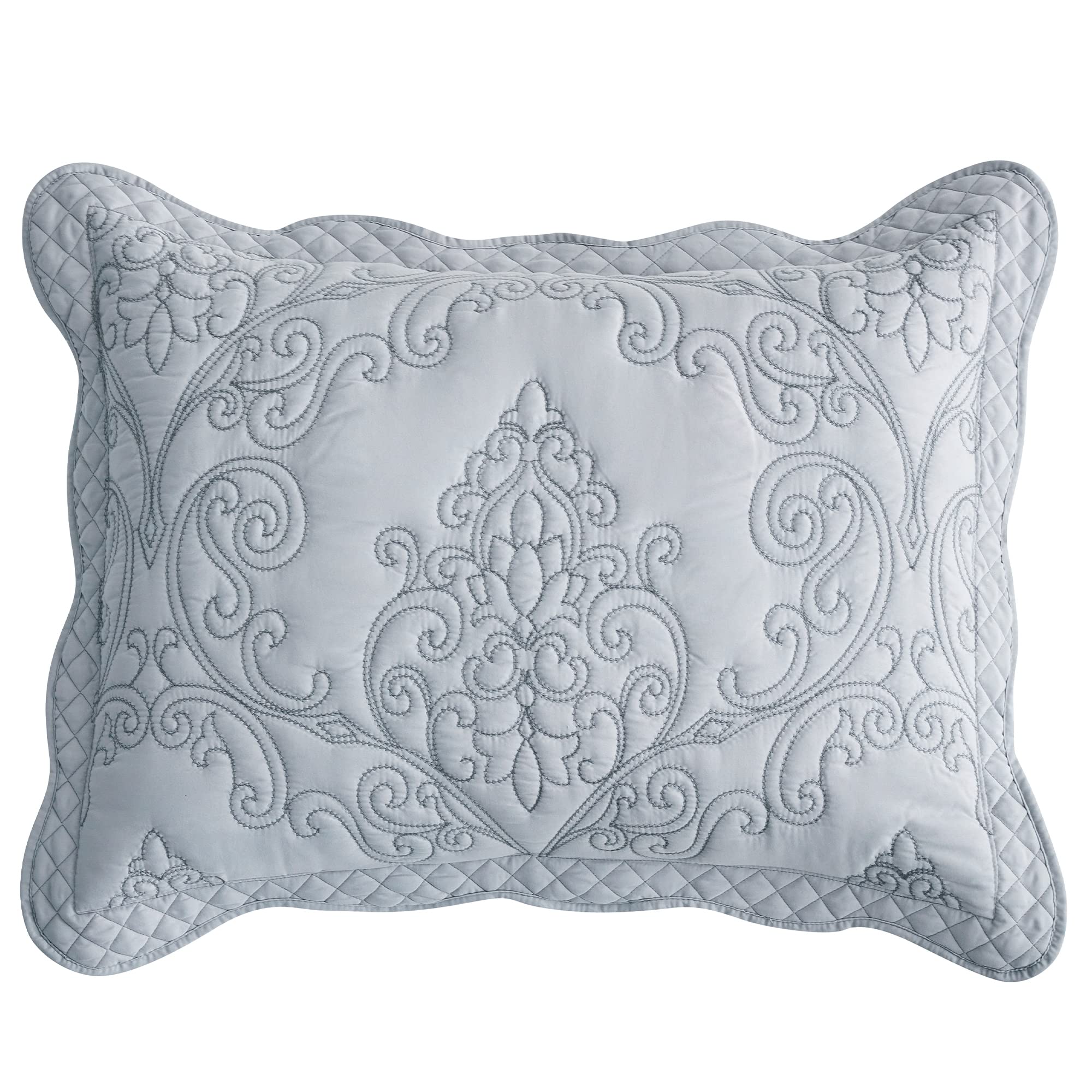 Chixin Microfiber King Pillow Shams Set Of 2 - Decorative Quilted Pillow Covers - Grey - Size (20'' X 36'')
