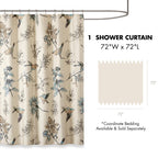 Madison Park Shower Curtain, Bird & Leaf Print, Farmhouse Shower Curtain For Bathroom, Modern Country Bathroom D  Cor, Machine W