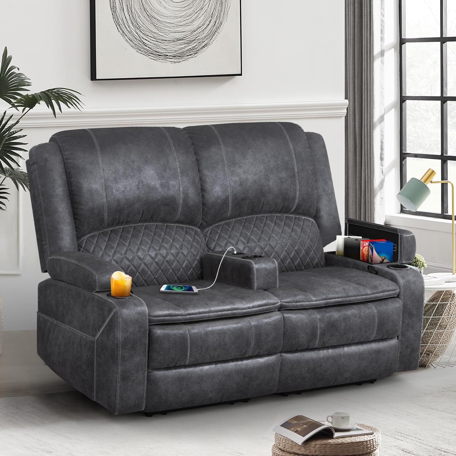 Yolsali Loveseat Recliner Sofa, Manual Reclining Loveseat with Removable Armrest, Dutch Velvet Recliner Loveseat for Adults with