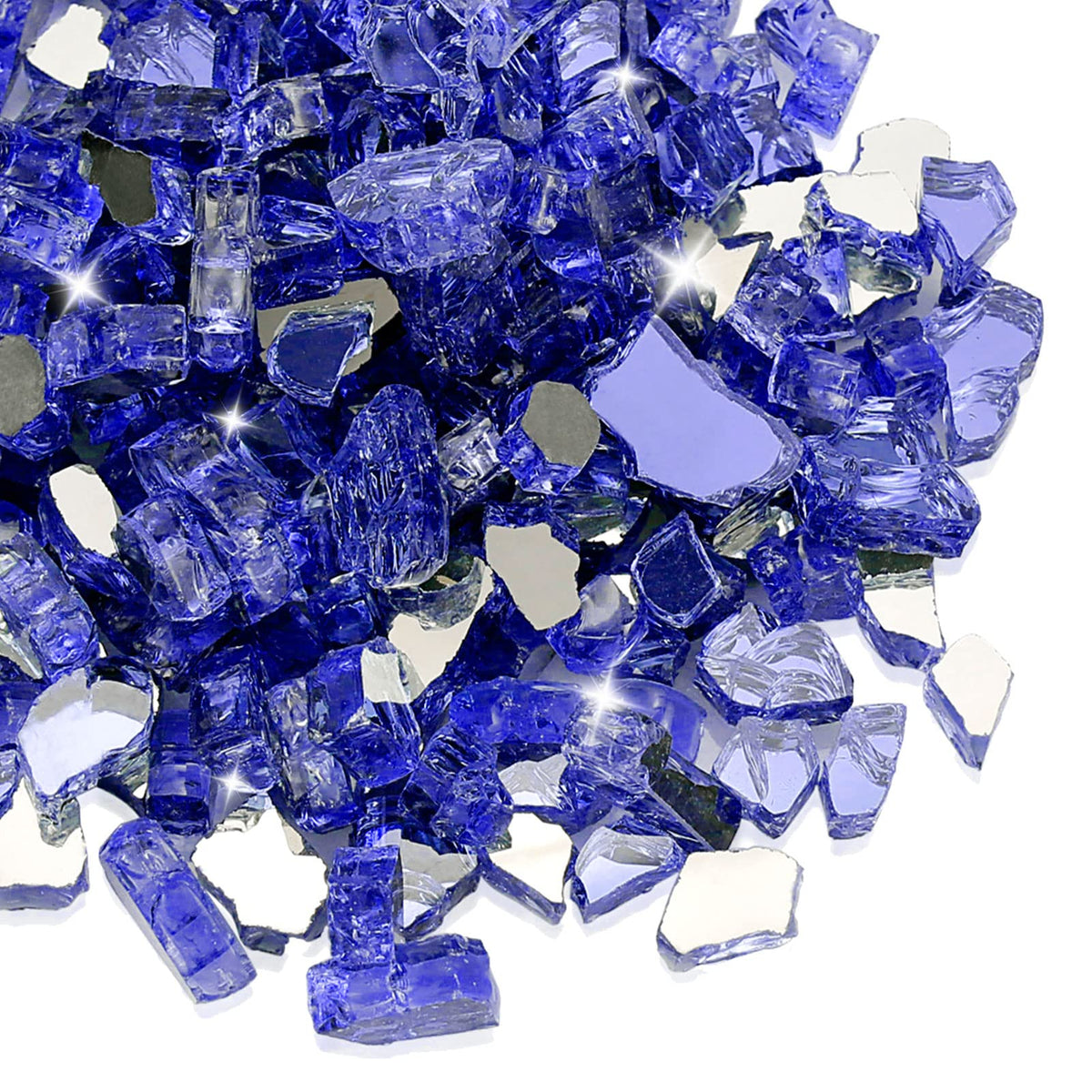 Grisun Cobalt Blue Fire Glass For Fire Pit - 1/2 Inch High Luster Reflective Tempered Glass Rocks For Natural Or Propane Firepla