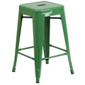 Flash Furniture Kai Commercial Grade 24 High Backless Green Metal Indoor-Outdoor Counter Height Stool with Square Seat