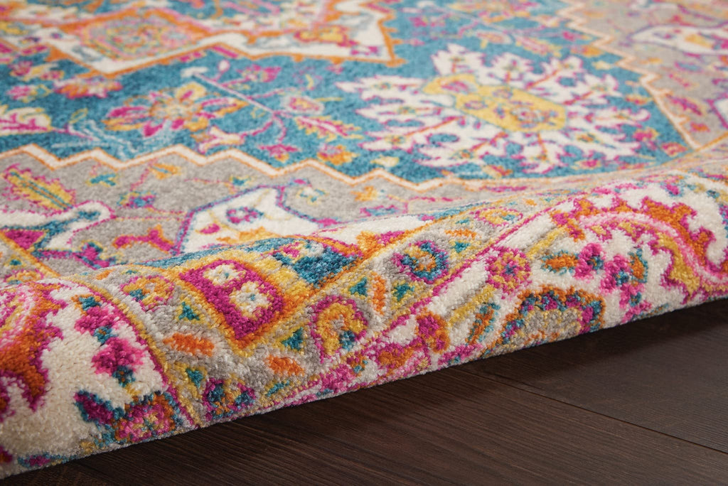 HomeRoots Teal Multicolor 100% Polypropylene 5’ x 7’ Teal and Pink Medallion Area Rug