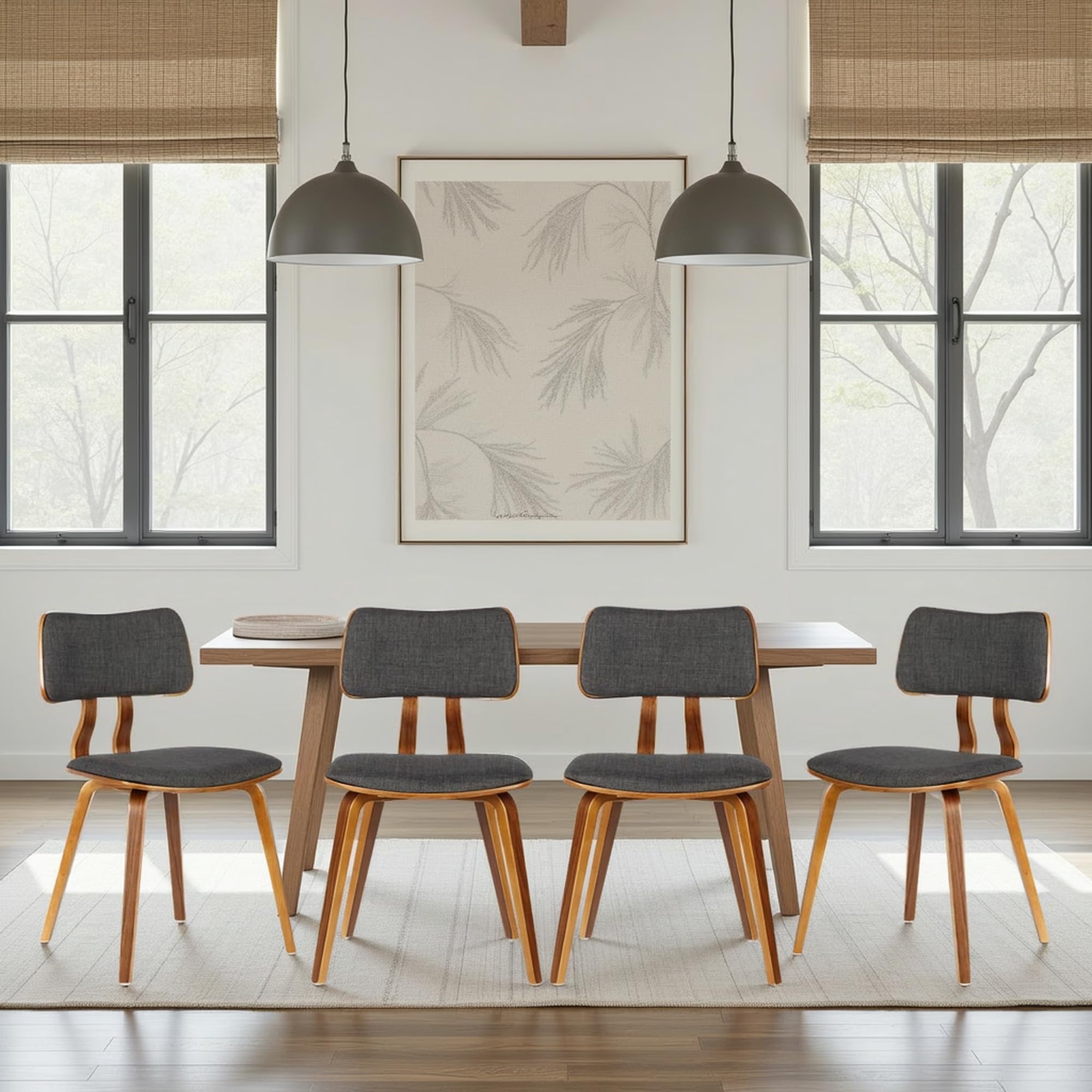 Armen Living Jaguar Mid-Century Dining Chair in Walnut Wood and Charcoal Fabric - Set of 4