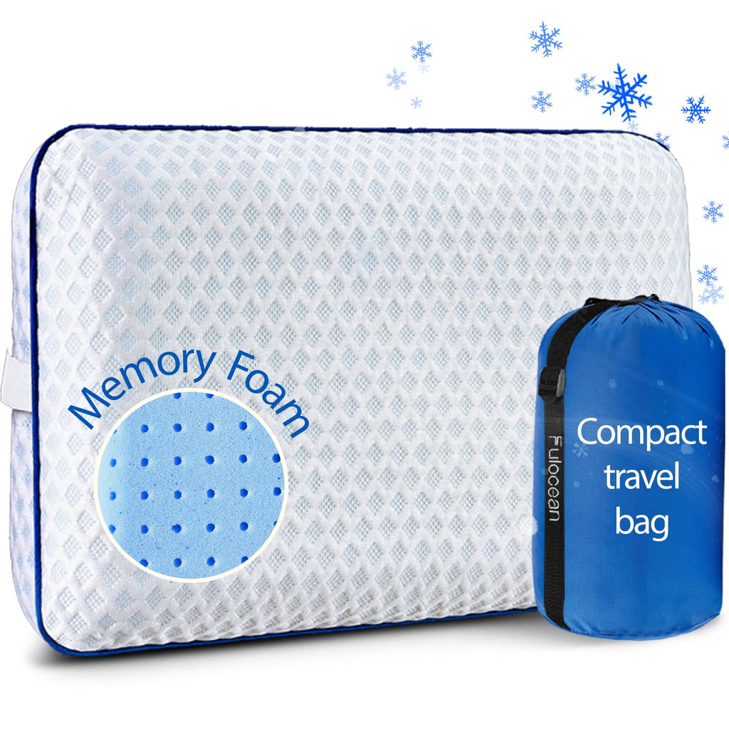 Fulocean Cooling Travel & Camping Memory Foam Pillow, Medium Firm, Compact Lightweight, Breathable Washable Cover, White, Pack of 1