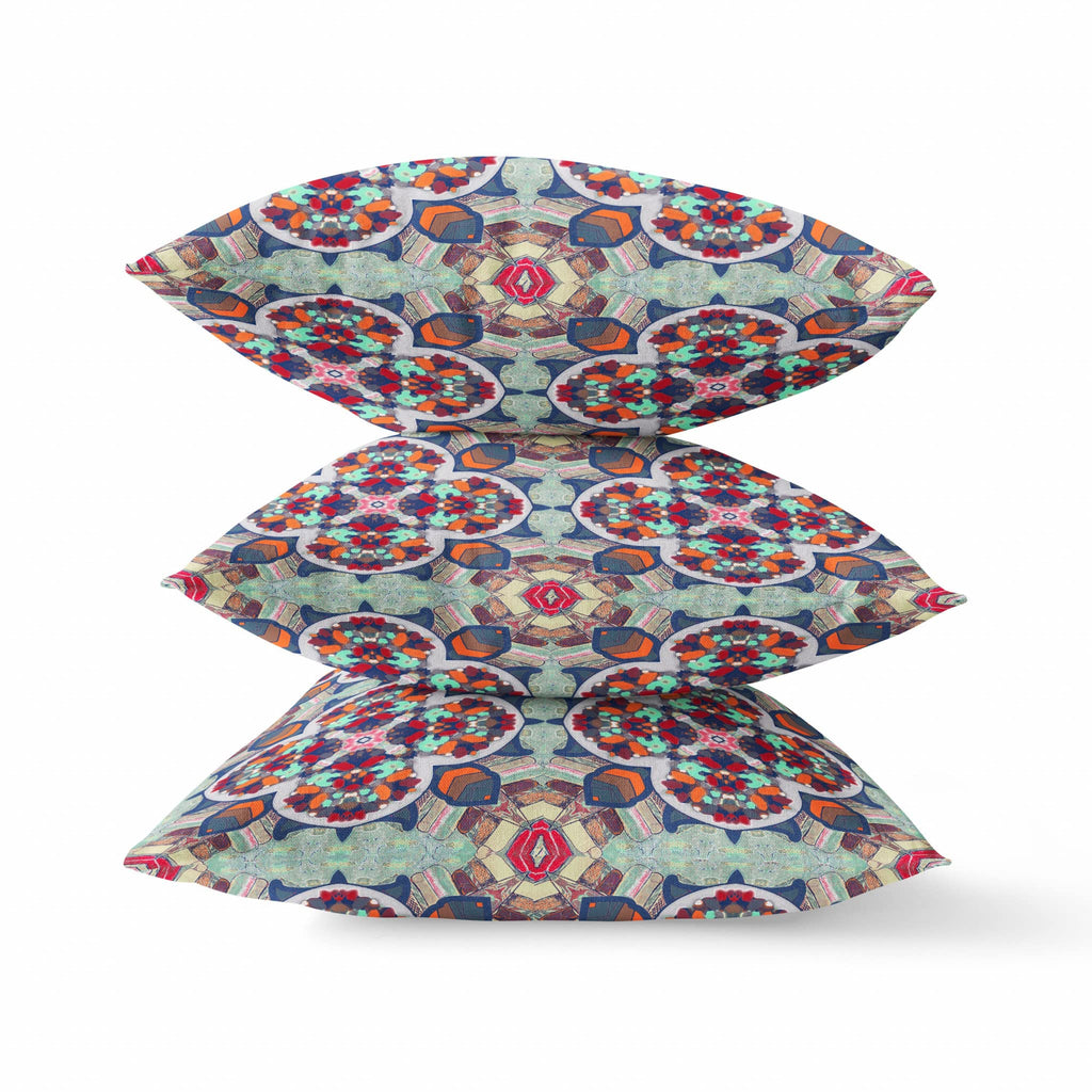HomeRoots Muted Green Orange 16â€ Green Orange Cloverleaf Boho Zippered Suede Throw Pillow