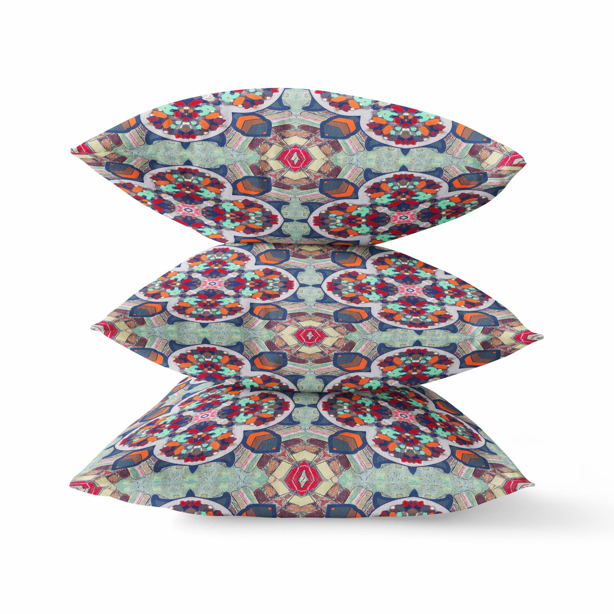HomeRoots Muted Green Orange 16â€ Green Orange Cloverleaf Boho Zippered Suede Throw Pillow
