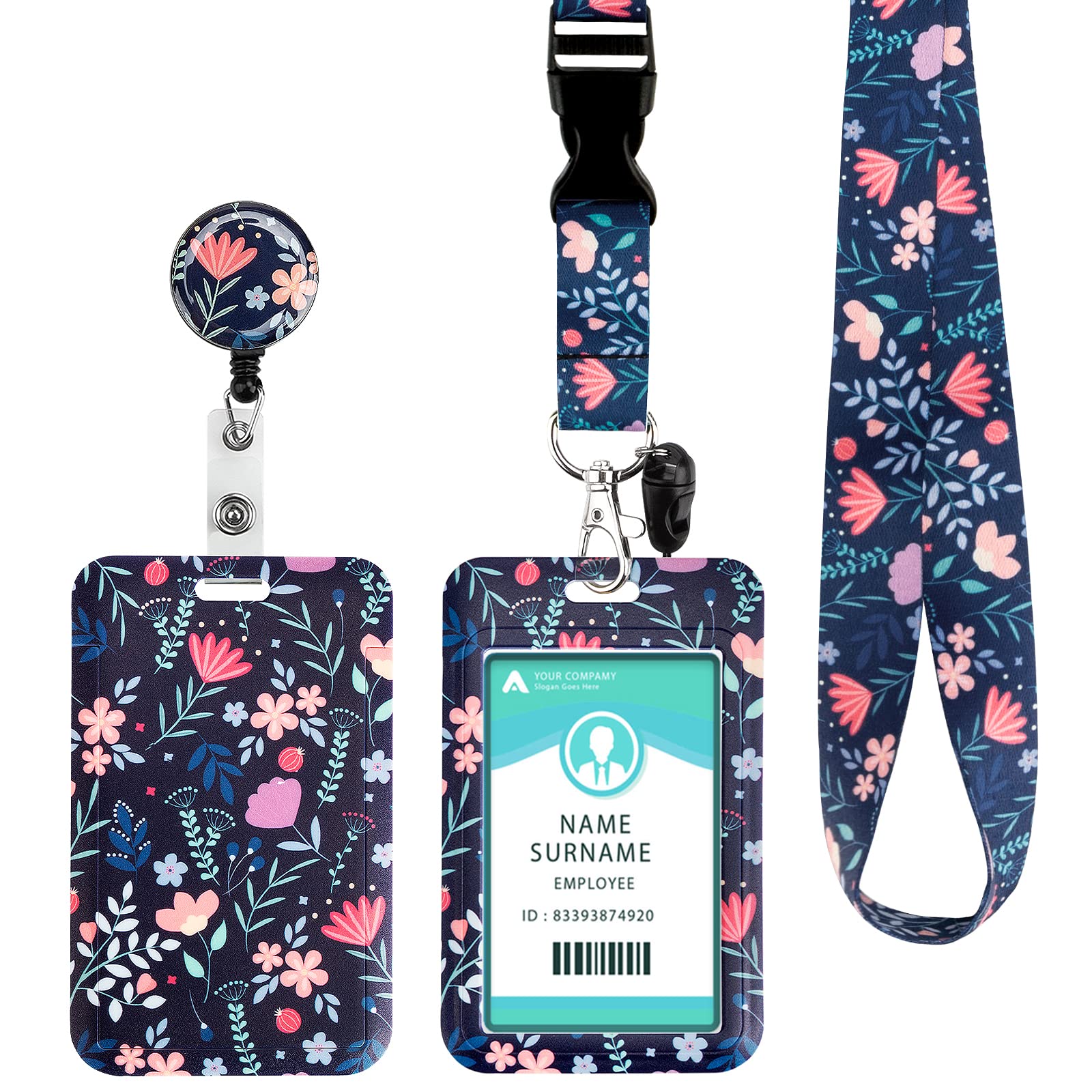 Id Badge Holder With Lanyard, Retractable Badge Holders Reels With Lanyards Adjustable, For Women Kids Teacher Nurses Doctor Stu