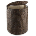 Casafield Half Moon Laundry Hamper with Lid and Removable Liner Bag - Espresso, Woven Water Hyacinth Laundry Basket for Clothes 