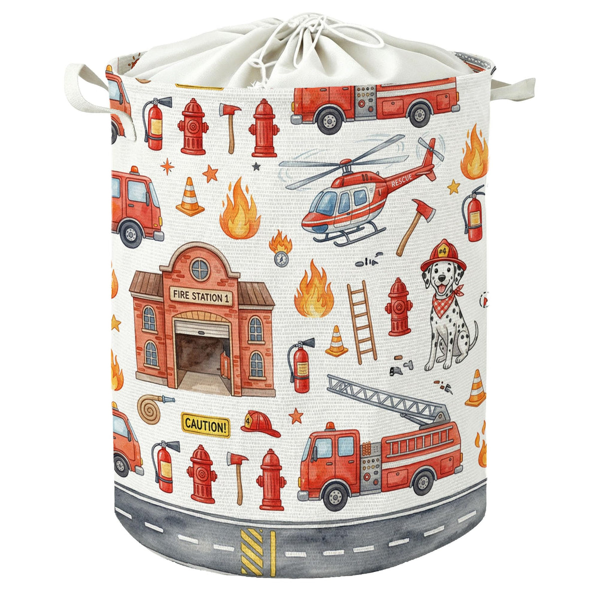 GWOKPAAI Fire Truck Nursery Laundry Basket, Boys Laundry Basket Hamper, Red Fire Fighting Supplies Dog Waterproof Collapsible Cl