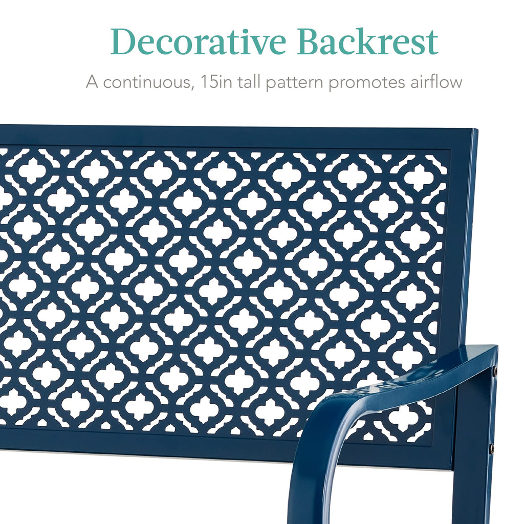 Best Choice Products Outdoor Bench 2-Person Metal Steel Benches Furniture For Garden, Patio, Porch, Entryway W/Geometric Backrest, 790Lb Capacity - Peacock Blue