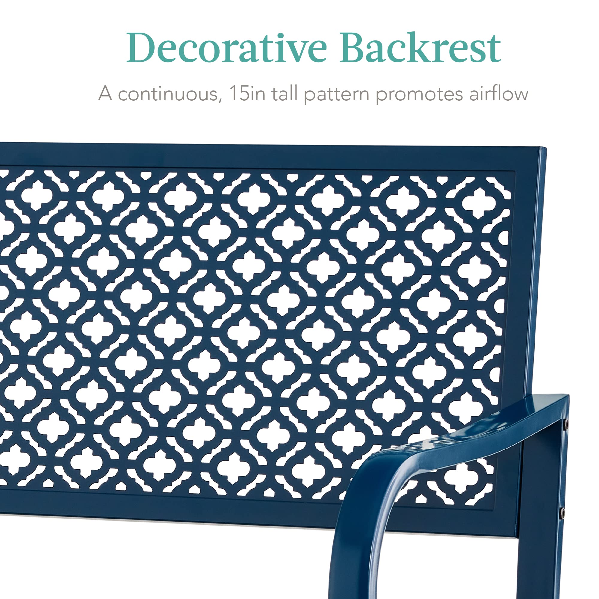 Best Choice Products Outdoor Bench 2-Person Metal Steel Benches Furniture For Garden, Patio, Porch, Entryway W/Geometric Backrest, 790Lb Capacity - Peacock Blue