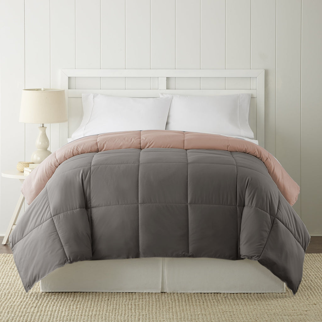 Modern Threads Down Alternative Microfiber Quilted Reversible Comforter & Duvet Insert - Soft, Comfortable Alternative To Goose Down - Bedding For All Seasons Charcoal/Misty Rose King