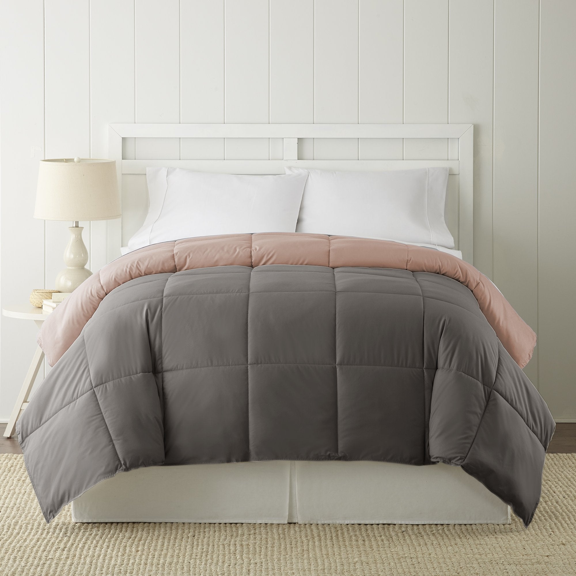Modern Threads Down Alternative Microfiber Quilted Reversible Comforter & Duvet Insert - Soft, Comfortable Alternative To Goose Down - Bedding For All Seasons Charcoal/Misty Rose King