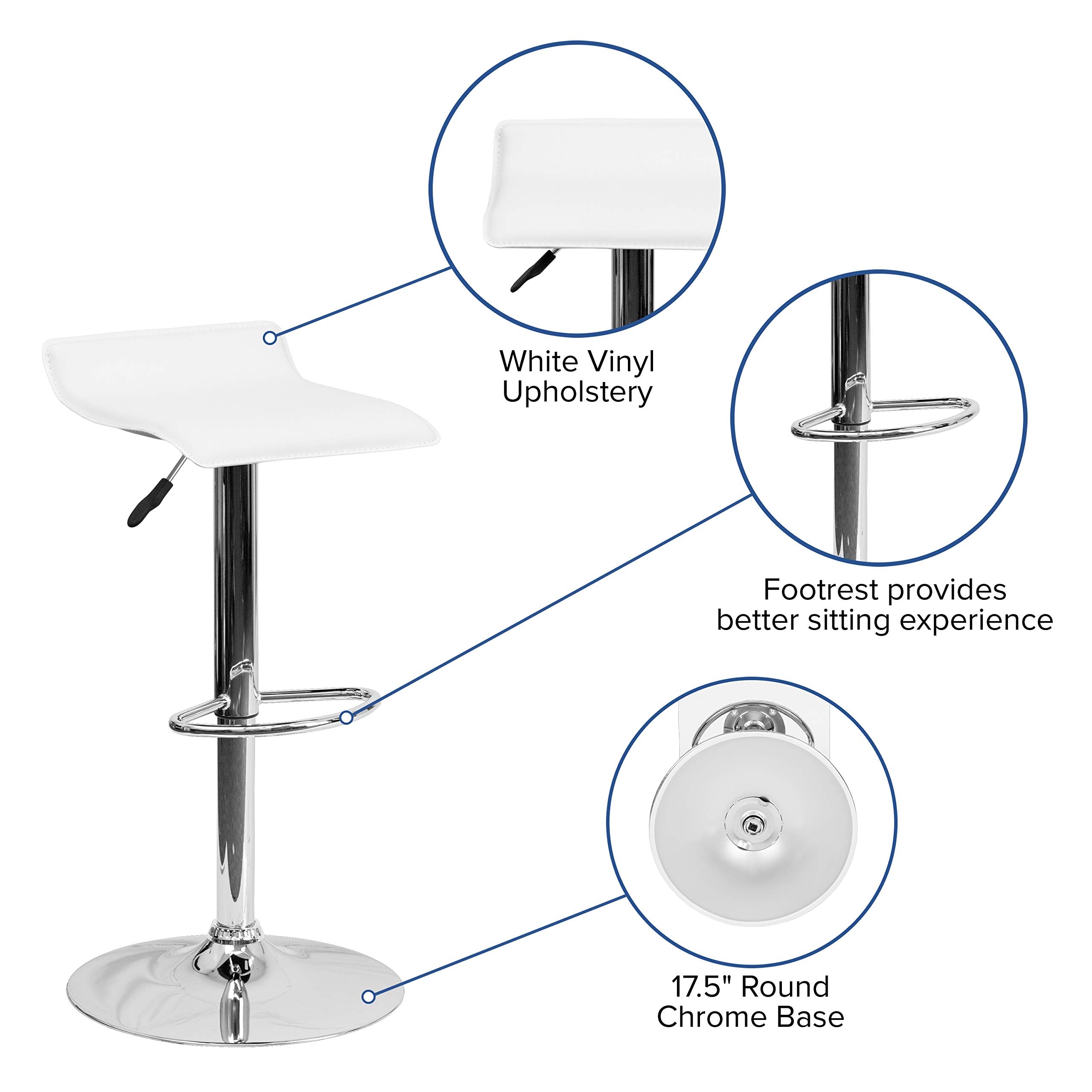 Contemporary Vinyl Adjustable Height Barstool With Chrome Base