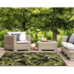 Liora Manne Marina Indoor/Outdoor Power Loomed Synthetic Blend Low Profile Area Rug - Transitional Graphic Botanical Beach Camping (Jungle Leaves Black) (4'10' X 7'6')