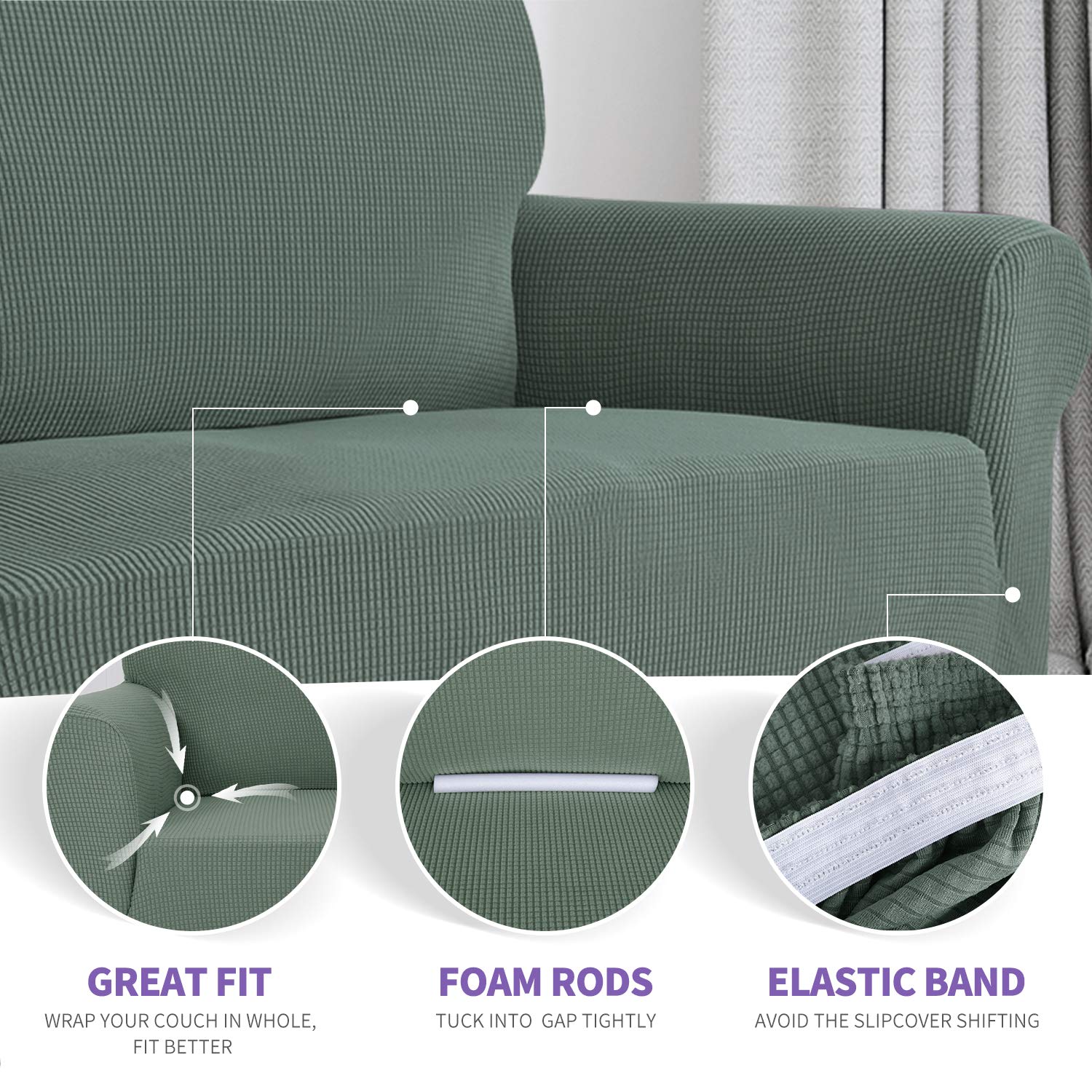 Znsayotx Super Stretch Couch Cover Love Seat Sofa Covers For Living Room Dogs Pet Friendly Furniture Protector Spandex Loveseat Slipcovers With Anti Slip Foam Sticks (Pea Green, Loveseat)