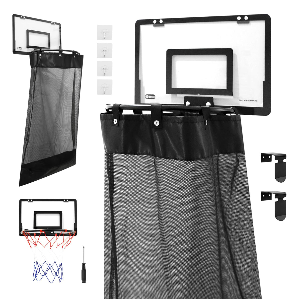 Basketball Hoop Hamper, Over the Door Basketball Hoop Laundry Basket, Space Saving Hanging Dirty Clothes Organizer for Dorm Room