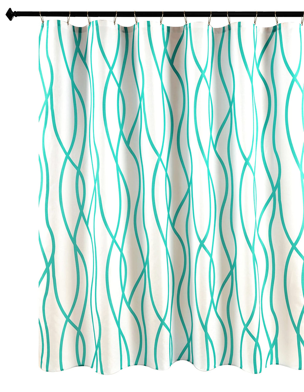 Biscaynebay Extra Long Textured Fabric Shower Curtain 72 W X 84 L, Turquoise Striped Printed Linen Modern Hotel Luxury Quality C