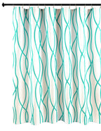 Biscaynebay Extra Long Textured Fabric Shower Curtain 72 W X 84 L, Turquoise Striped Printed Linen Modern Hotel Luxury Quality C