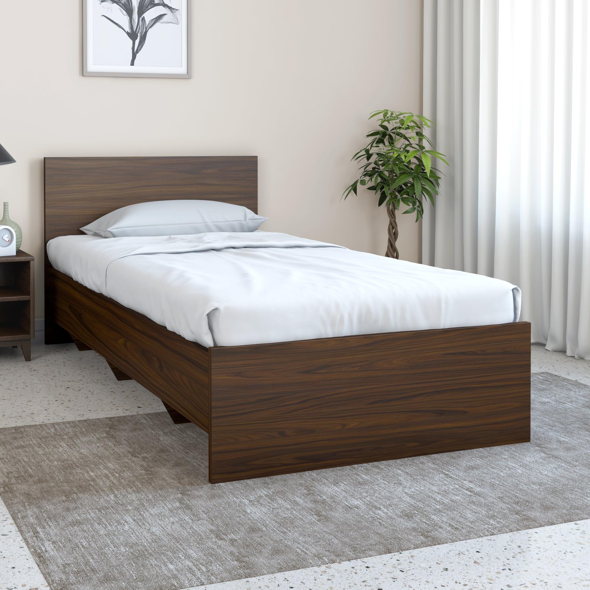 Nilkamal Arthur Wooden Single Bed Without Storage | Engineered Wood | 1 Year Warranty | Contemporary Design | Walnut