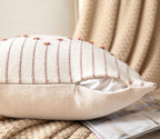 Caflife Boho Throw Pillow Covers 18X18 Set Of 2 Decorative Pillows For Bed, Neutral Pillow Covers Beige With Rust Line Throw Pil