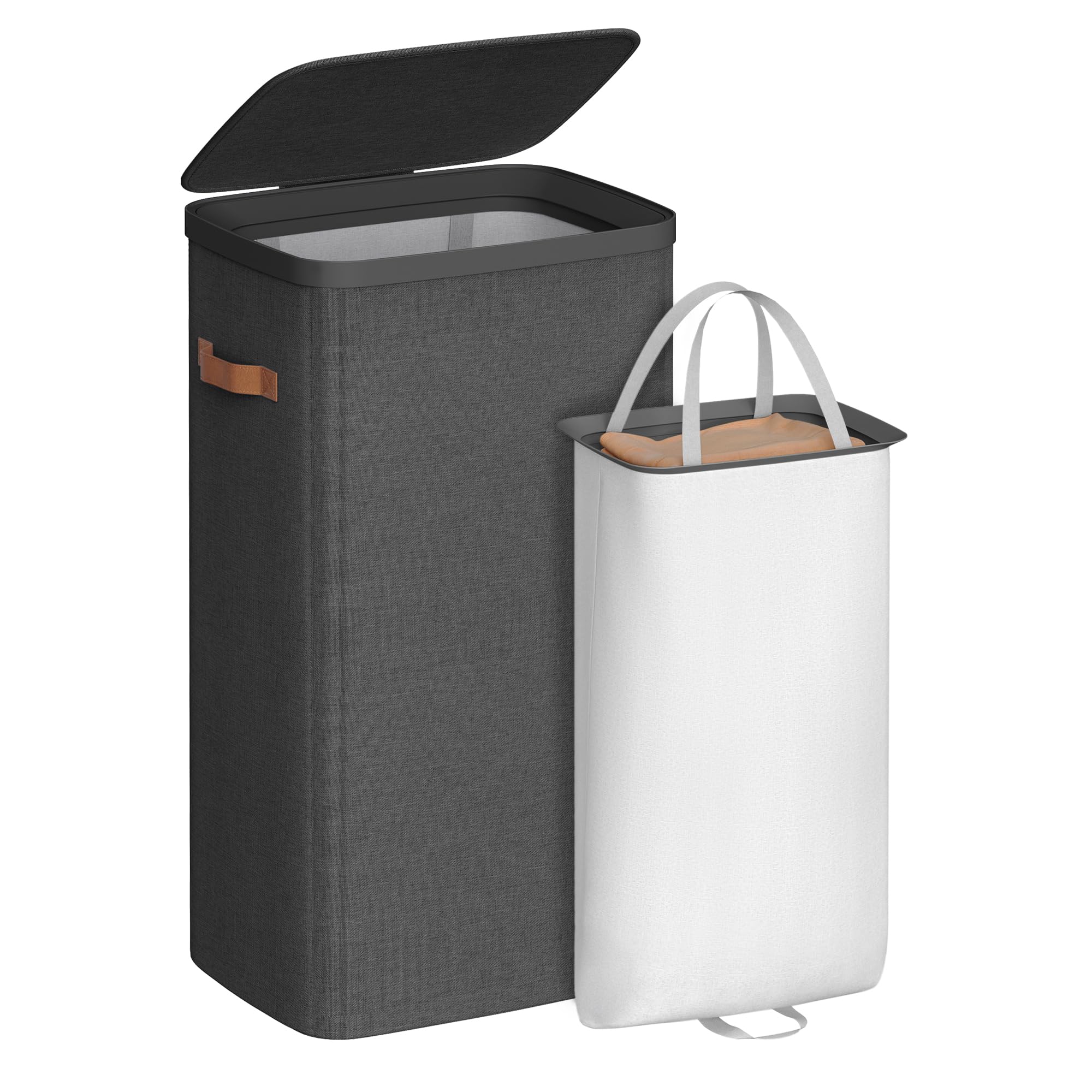 SONGMICS Laundry Basket, 26.4 Gal. Laundry Hamper, Easy Assembly, with Lid and Handles, Removable Liner, 16.5 x 12.6 x 29.5 Inch