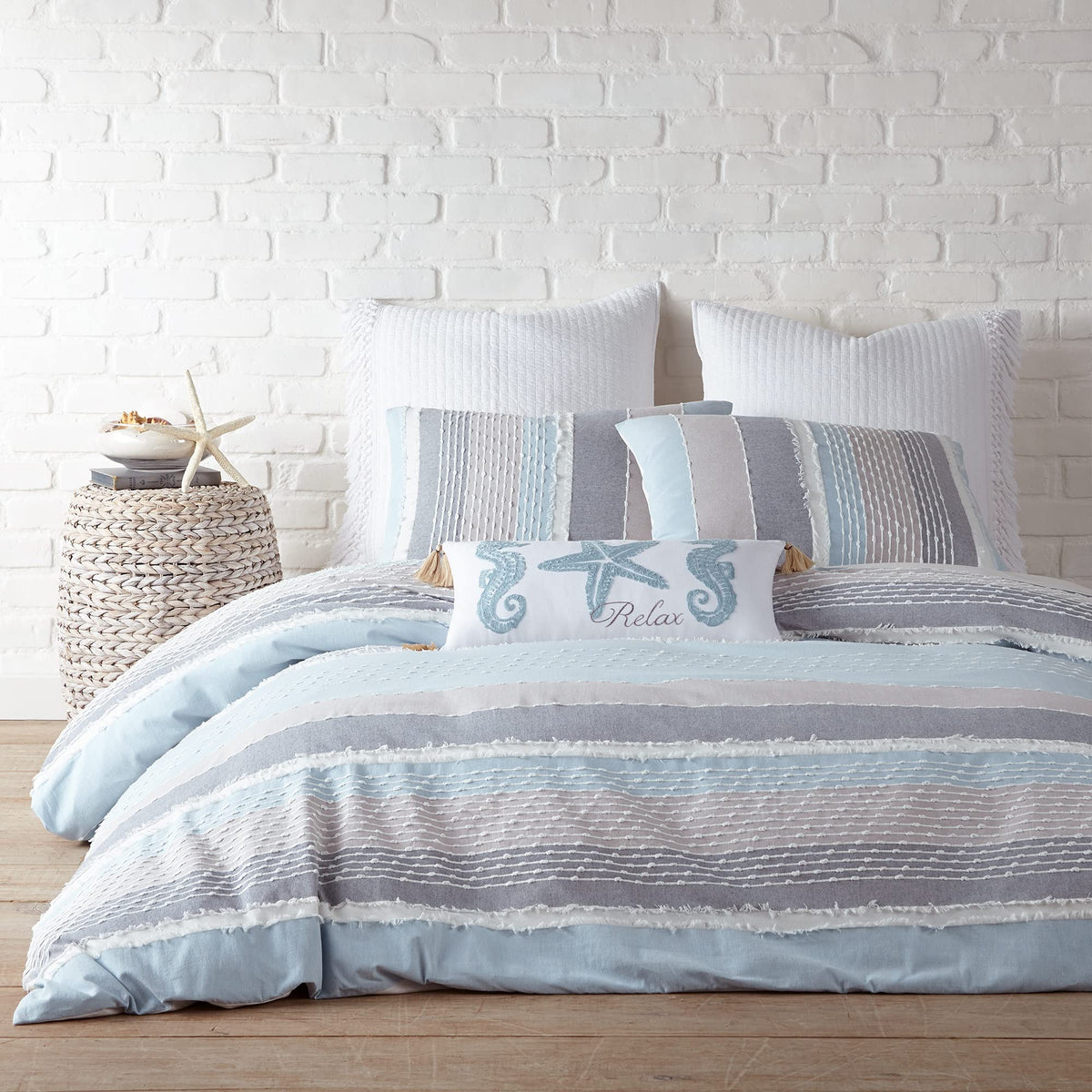Levtex Home - Santander Comforter Set - Full/Queen Comforter + Two Standard Pillow Cases - Grey, Chambray, Blue, White - Jacquar