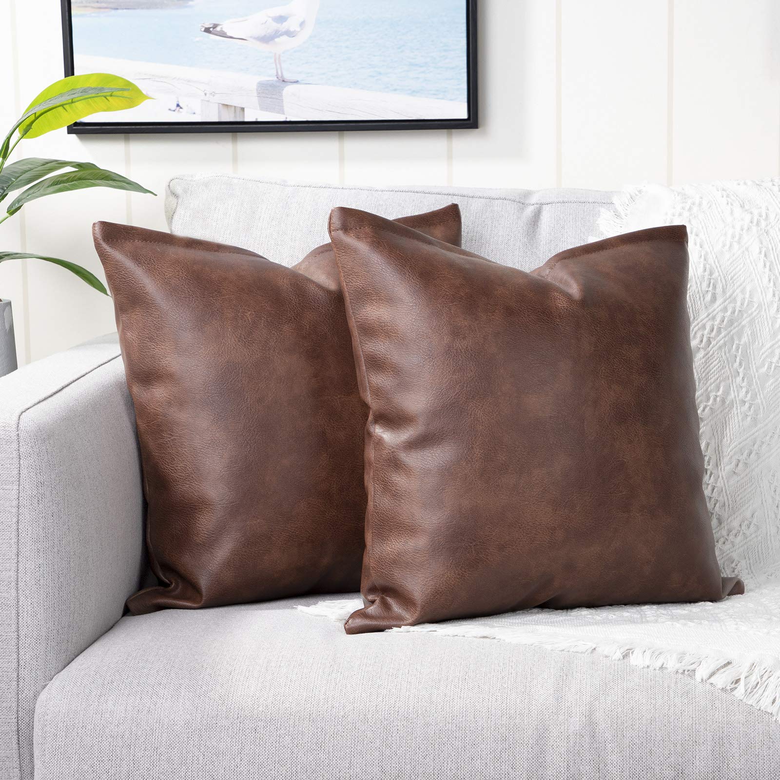 Yaertun Set Of 2 Faux Leather Decorative Throw Pillow Covers Modern Solid Outdoor Cushion Cases Luxury Pillowcases For Couch Sof