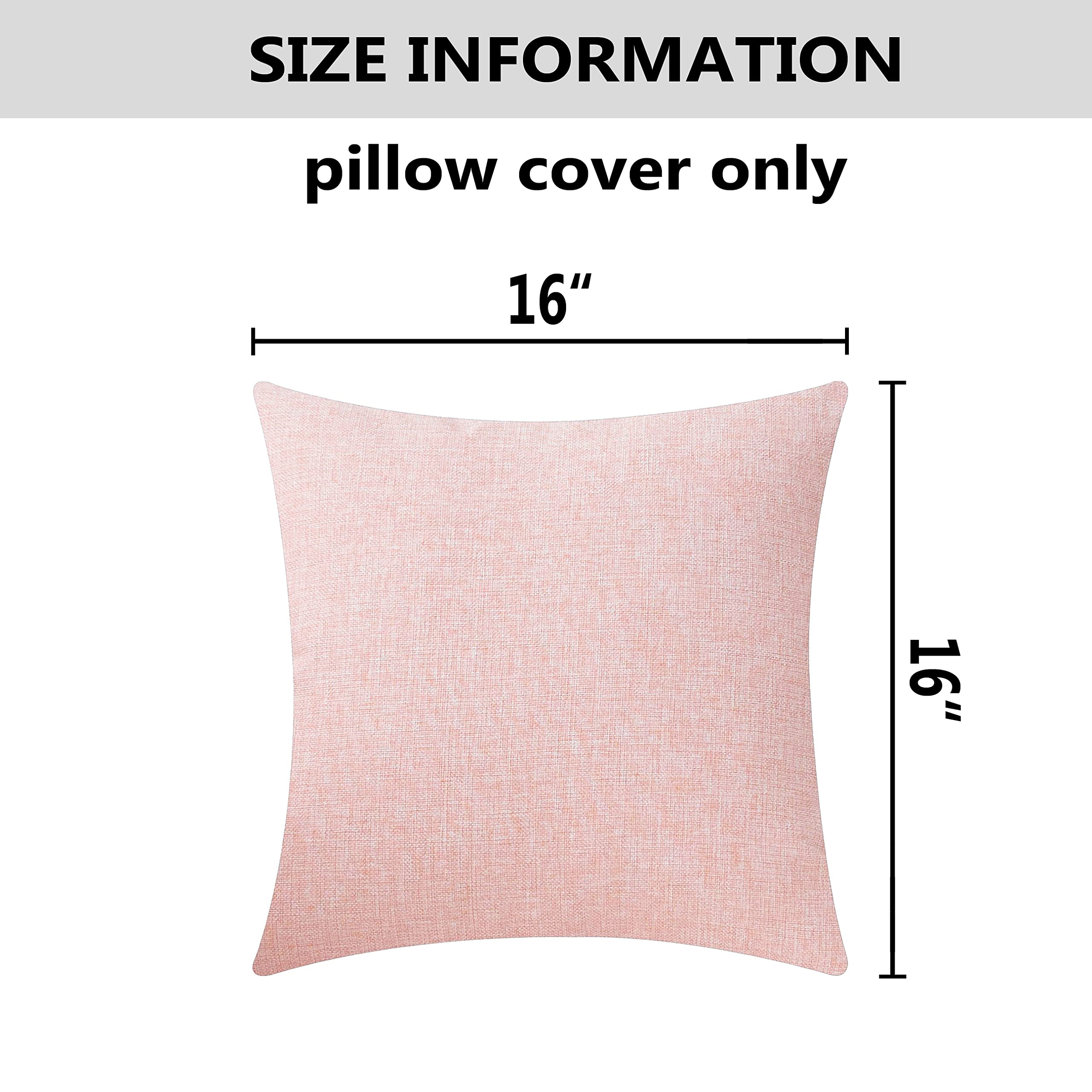 Home Brilliant Pillow Covers 16X16 2 Pack Throw Pillow Covers Linen Decorative Pillows Cover For Couch, 40Cm X 40Cm, Baby Pink