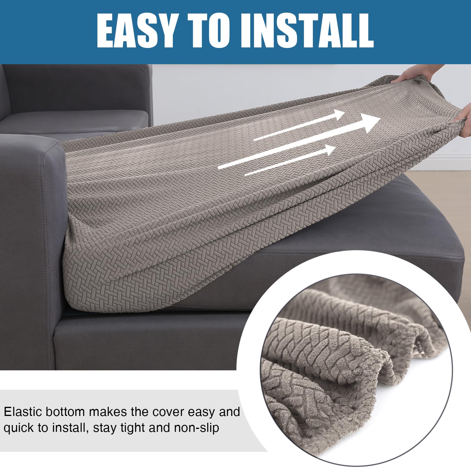 Smiry Waterproof Couch Cushion Covers, Stretch Jacquard Sectional Couch Covers, L Shape Chaise Lounge Sofa Slipcover, Washable Elastic Furniture Protector For Pets, Kid (Chaise Cover, Taupe)