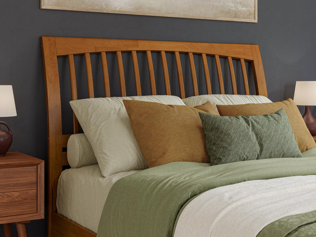 Afi, Orleans Queen Solid Wood Low Profile Sleigh Platform Bed, Light Toffee